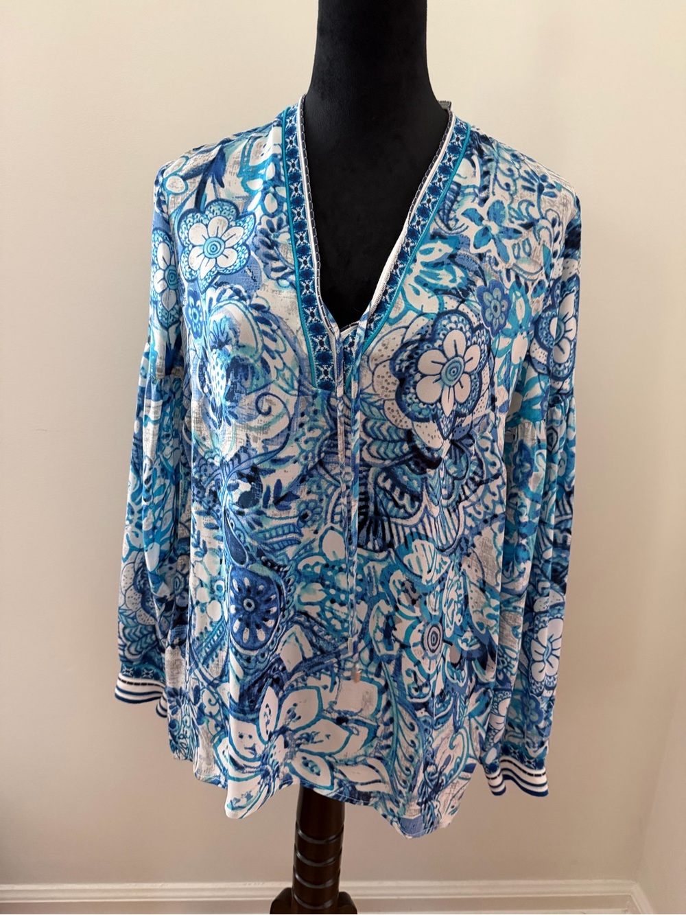 Etcetera Blue & White Paisley 100% Silk Tunic/Blouse Size 8